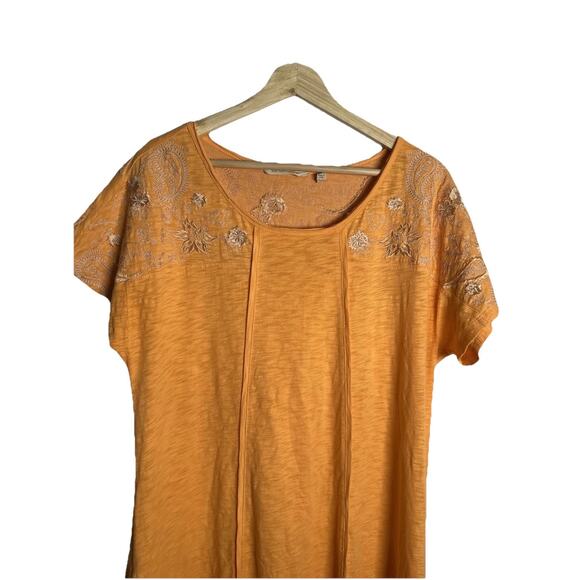 Soft Surroundings Shift Dress Womens Sz M Embroidered Cottagecore Tangerine - Picture 5 of 10